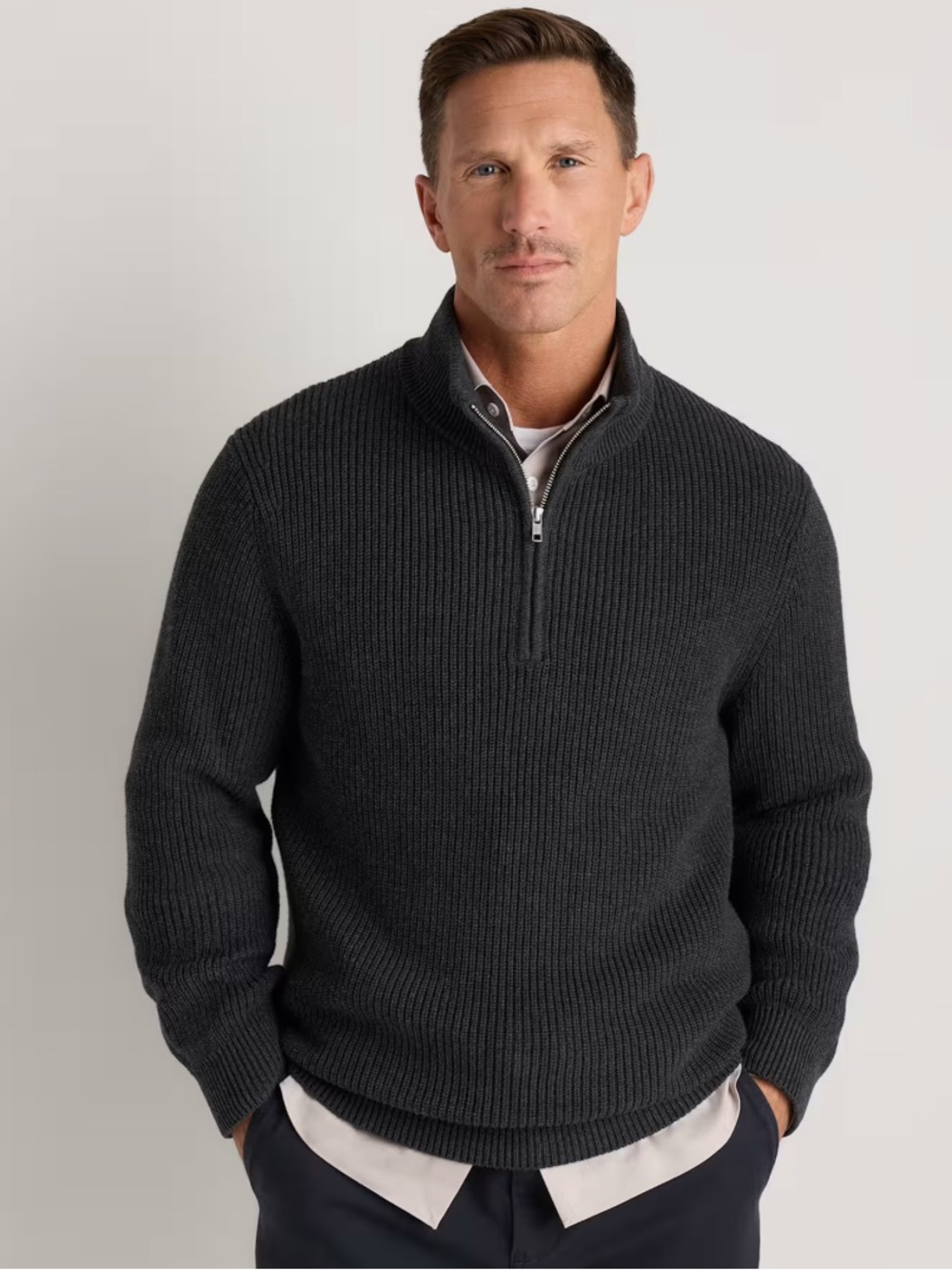 Pronto Uomo Italian 💯% Wool Men's Zip-Front Sweater in Grey Heather Size LT|TE
